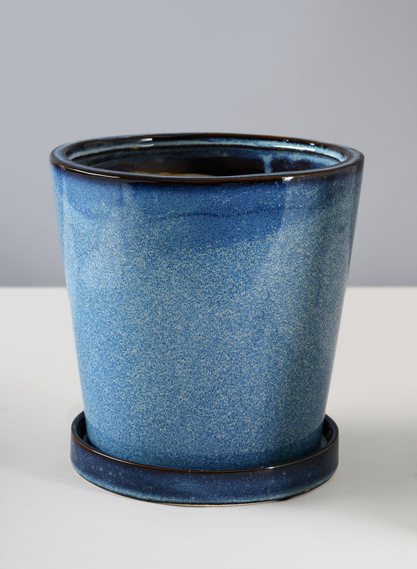 Ming Ceramic Pot with Saucer, Ice Blue Decor Jamali-garden
