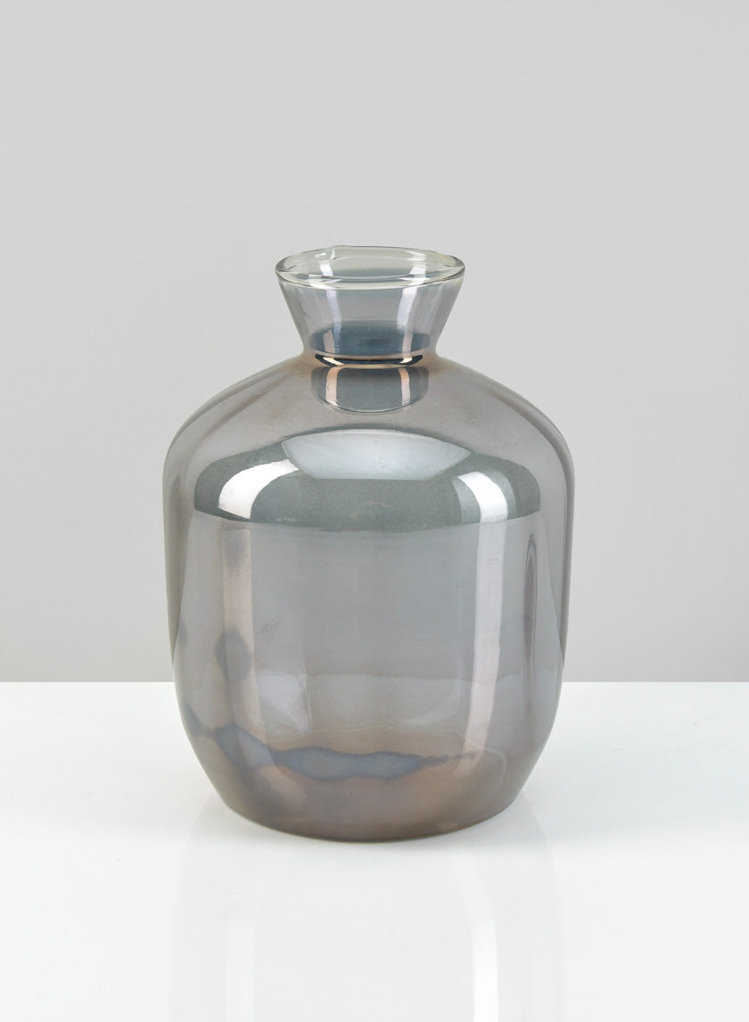 7in Tall Dijon Grey Luster Glass Vase Decor Jamali-garden