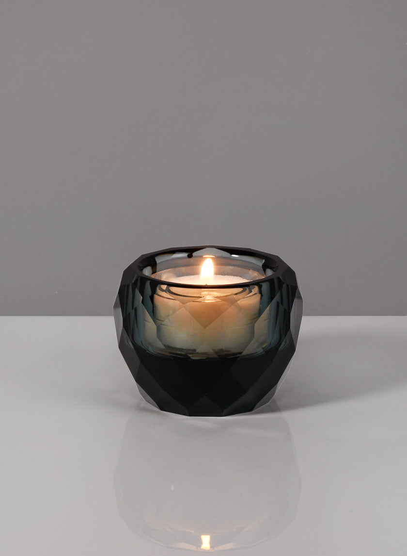2.25in Wide Grey Faceted Cup Tealight Holder Decor Jamali-garden