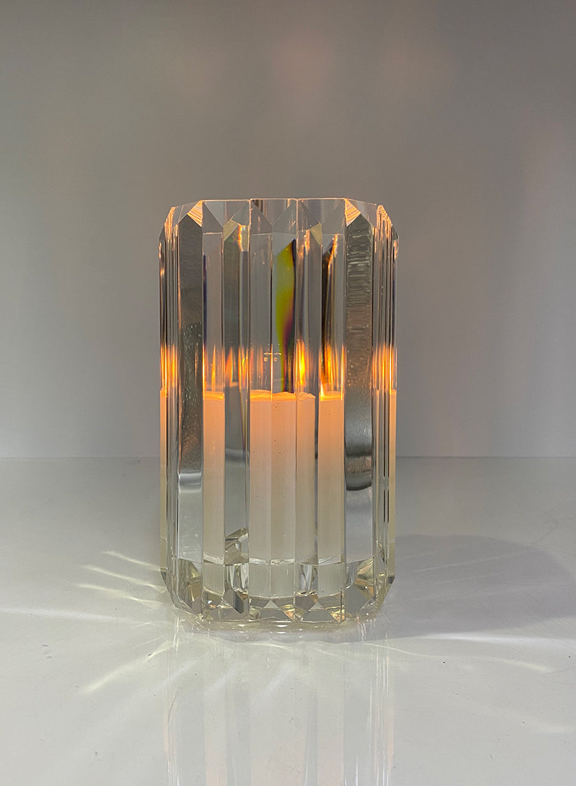 5in Tall Pyramid Crystal Glass Candleholder, Large Decor Jamali-garden
