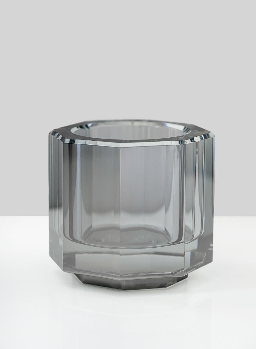 2.75in Tall Moser Luxe Smoke Gray Tealight Crystal Glass Holder Decor Jamali-garden