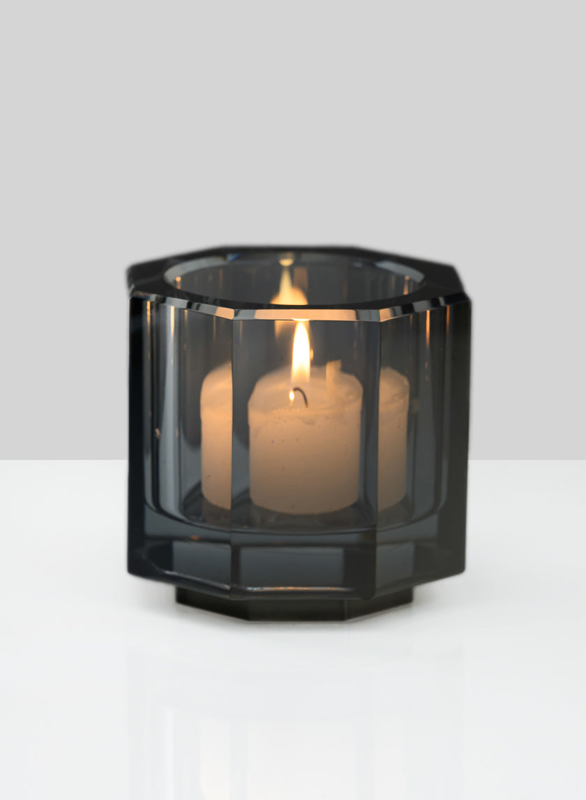 2.75in Tall Moser Luxe Smoke Gray Tealight Crystal Glass Holder Decor Jamali-garden