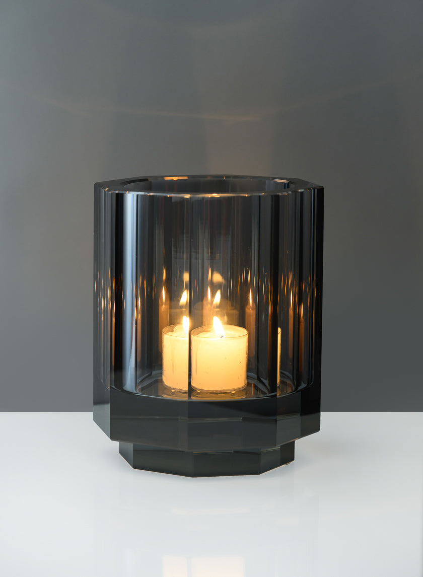 5in Tall Moser Luxe Smoke Gray Crystal Glass Candle Holder Decor Jamali-garden