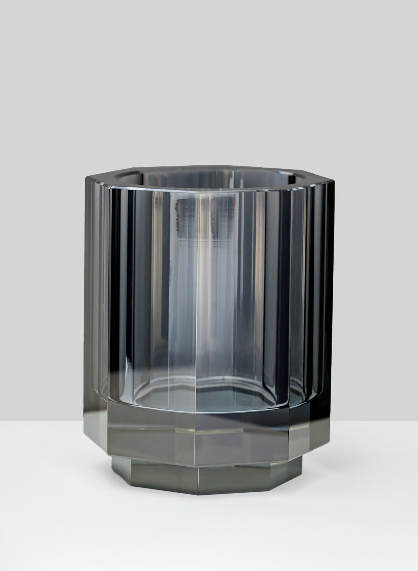 5in Tall Moser Luxe Smoke Gray Crystal Glass Candle Holder Decor Jamali-garden