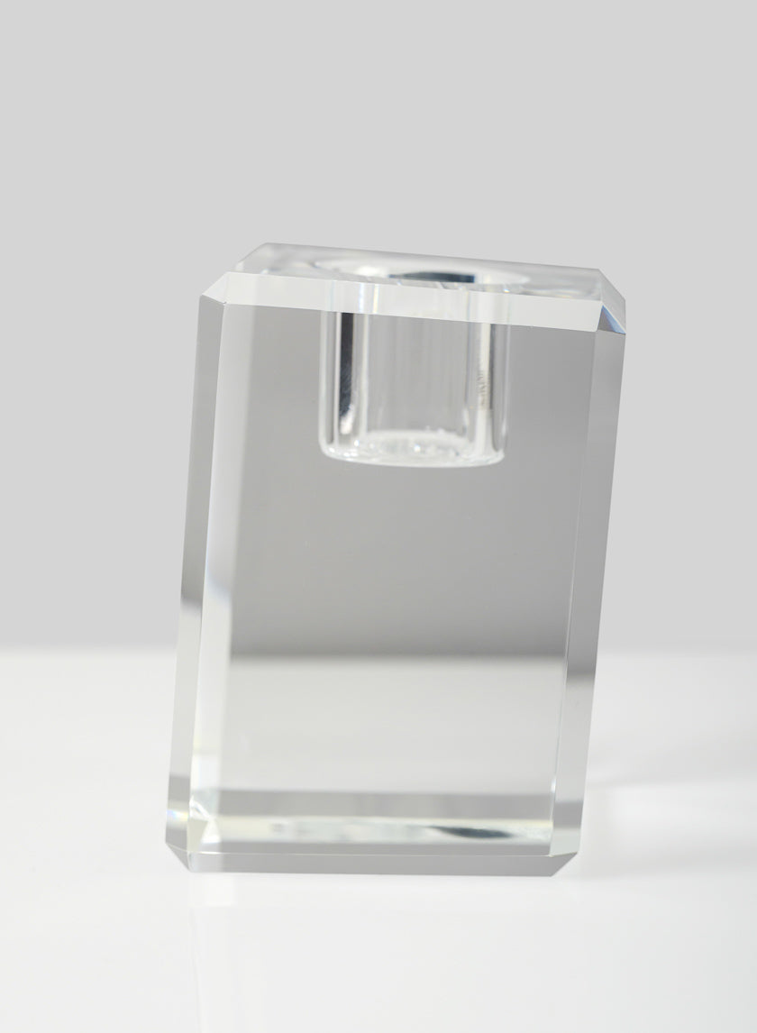 2in Tall Luxe Crystal Block Taper Glass Holder Decor Jamali-garden