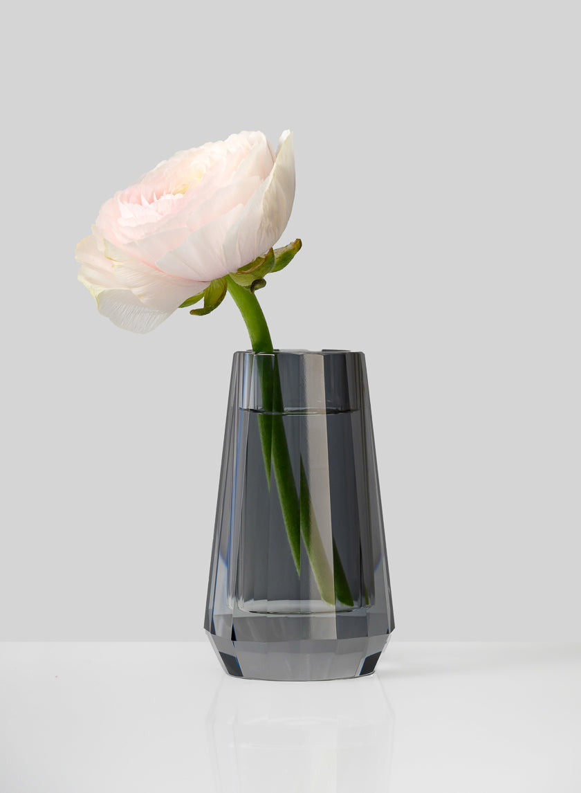 4in Tall Moser Luxe Smoke Grey Crystal Glass Vase, Mini Decor Jamali-garden