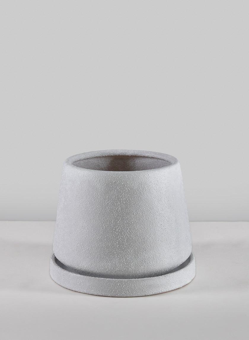 5.75in Tall Sigtura Sand White Indoor Ceramic Pot with Saucer Decor Jamali-garden