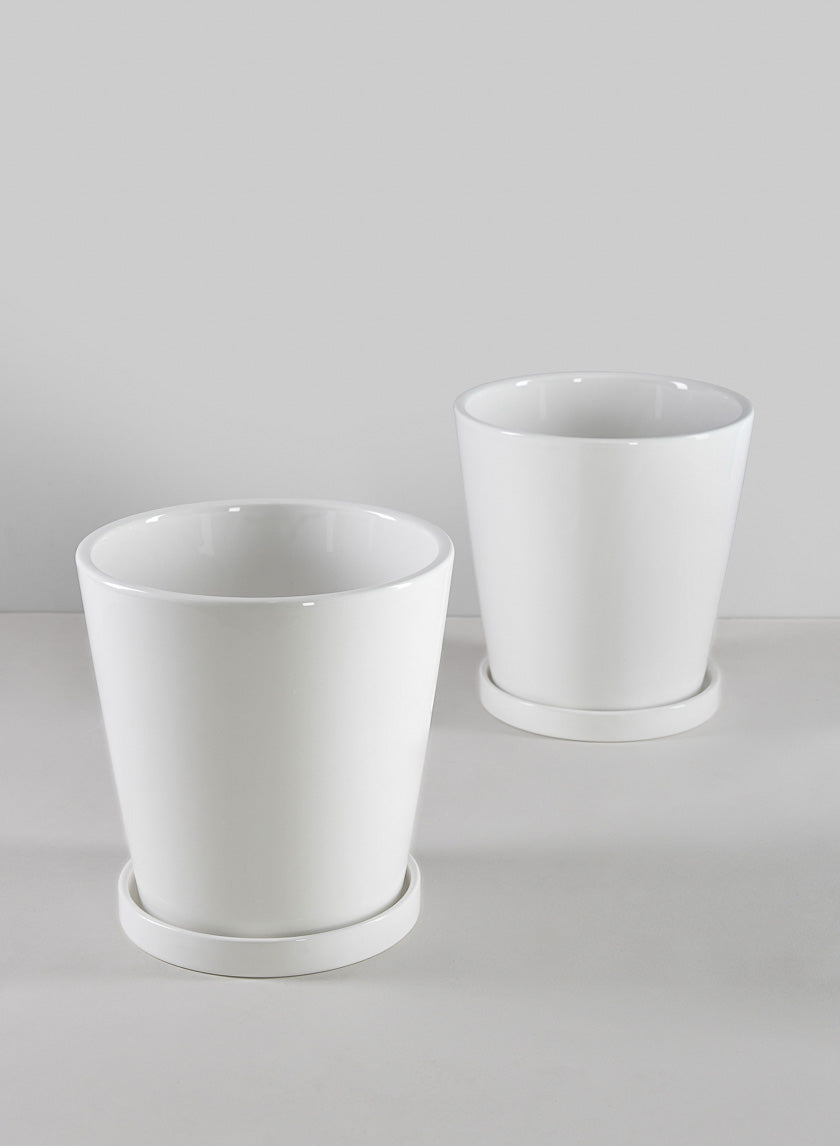7in Tall Rouen White Ceramic Pot with Saucer Decor Jamali-garden