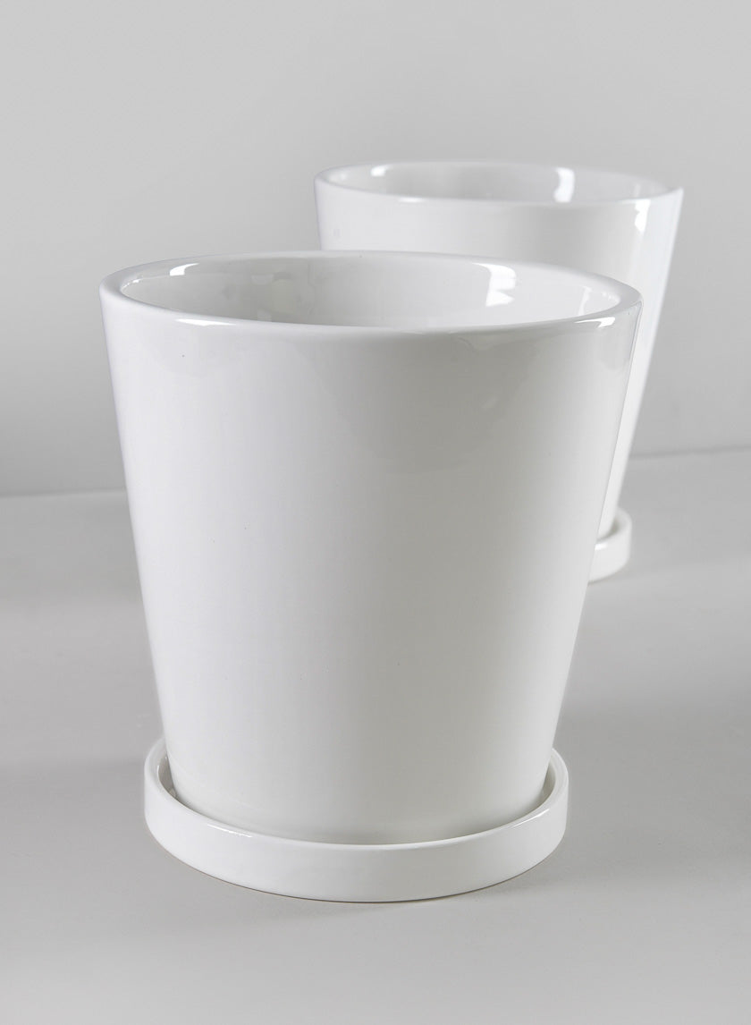 7in Tall Rouen White Ceramic Pot with Saucer Decor Jamali-garden
