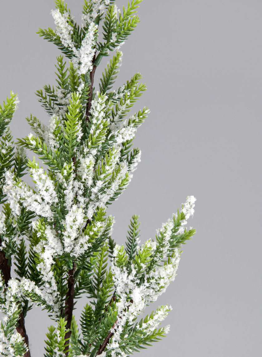 33in Long Single Trifoliate Pine Stem x 2 Branches with Snow Decor Jamali-garden