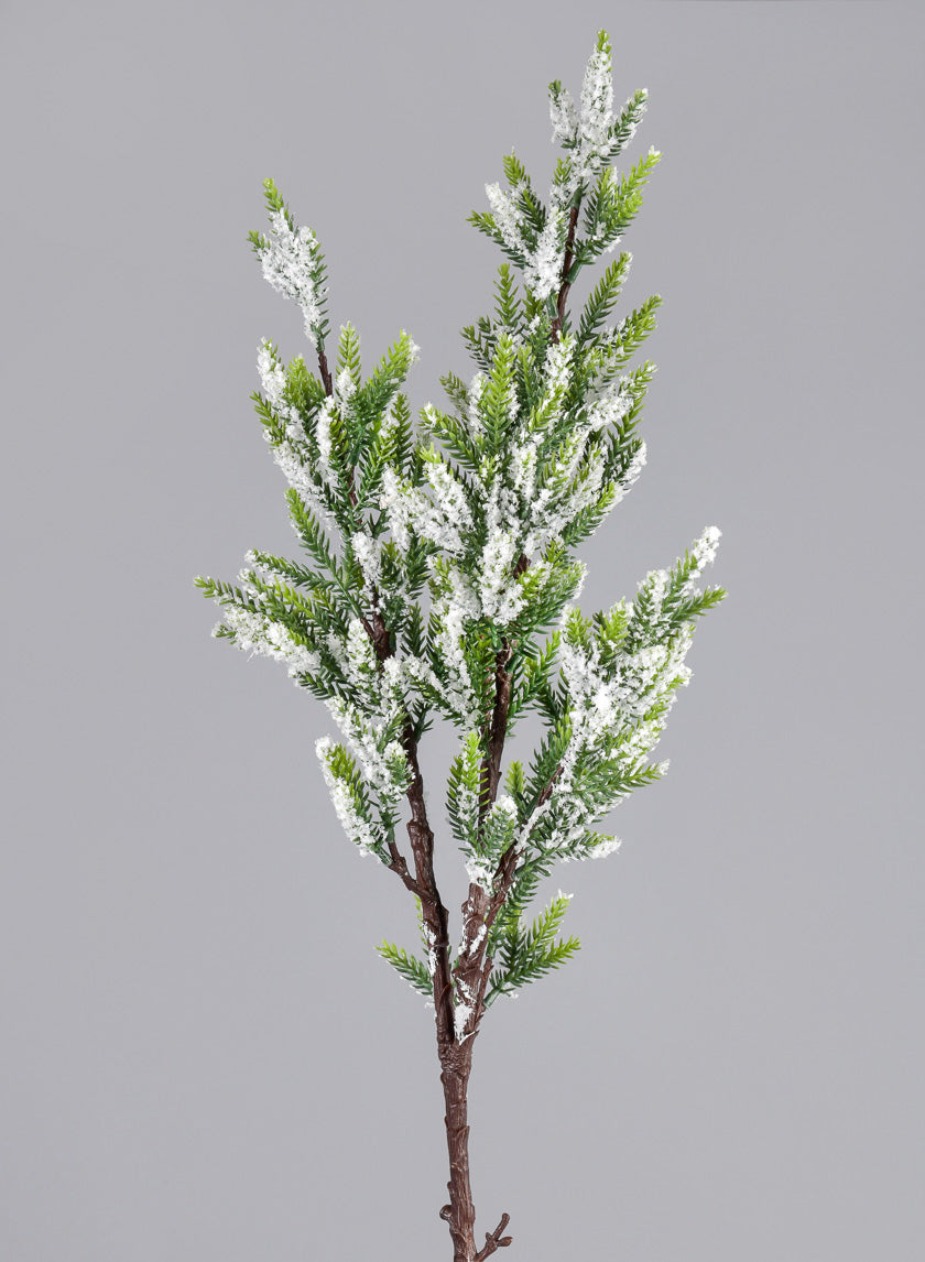 33in Long Single Trifoliate Pine Stem x 2 Branches with Snow Decor Jamali-garden