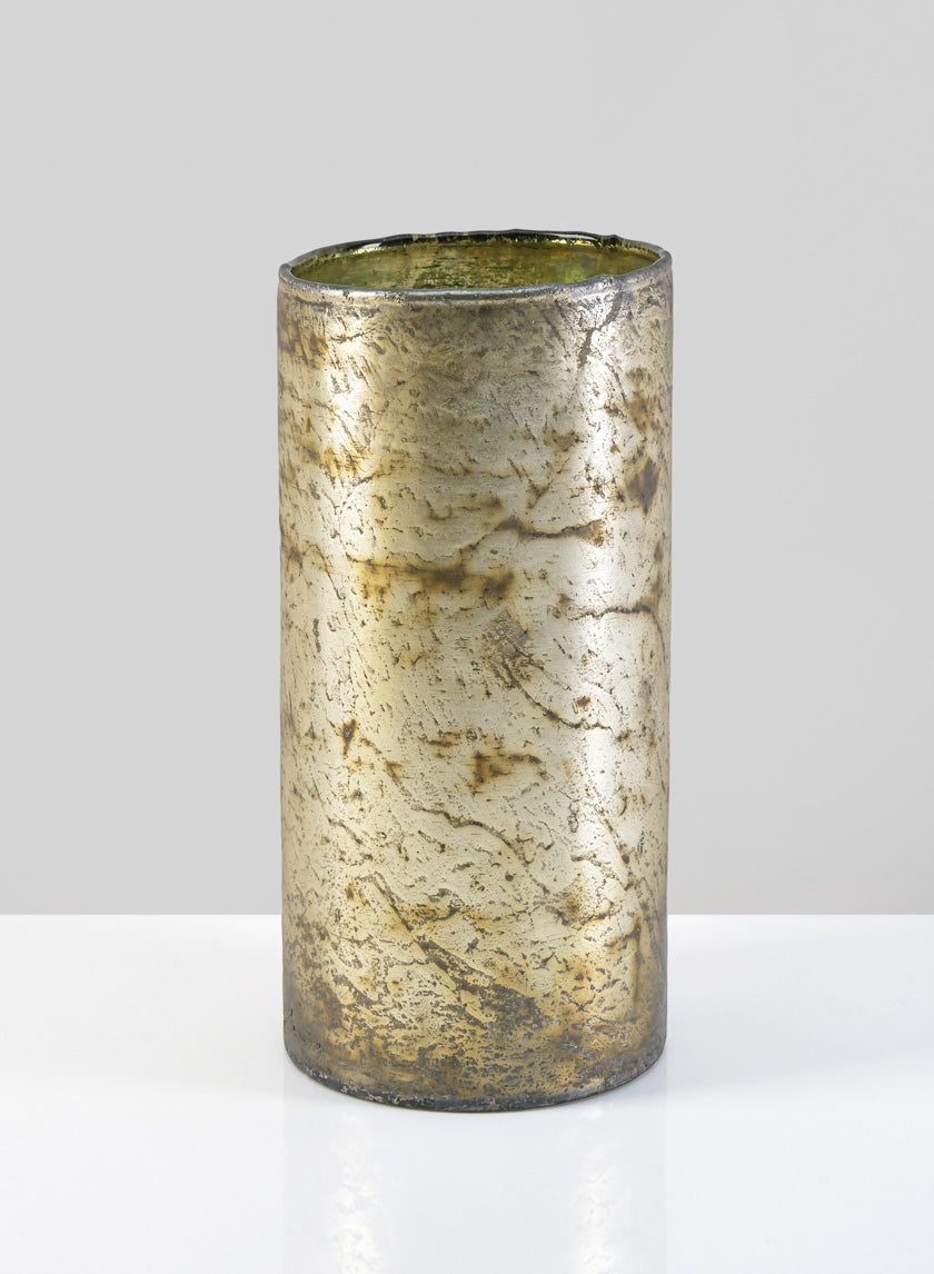 8.5in Tall Avignon Matte Silver Glass Cylinder Decor Jamali-garden