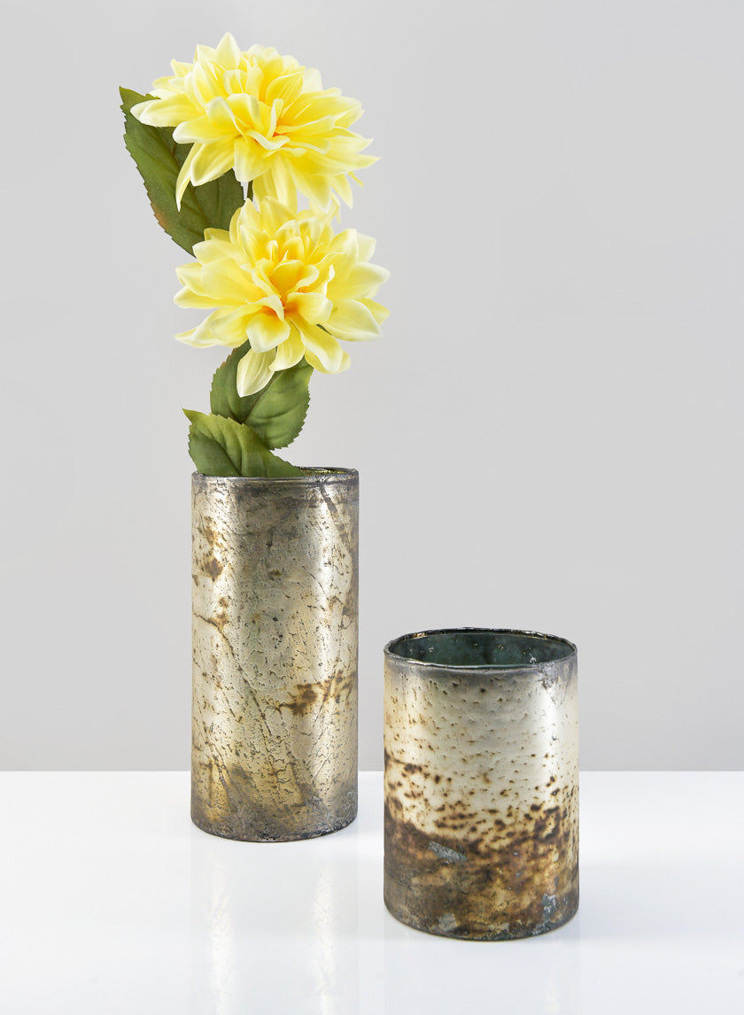 5.5in Tall Avignon Matte Silver Glass Cylinder Decor Jamali-garden