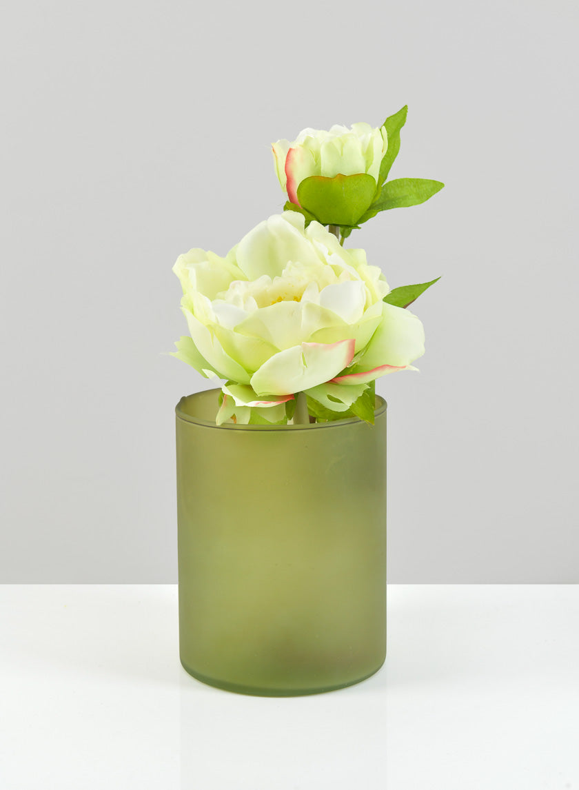 5.25in Tall Puebla Mexican Green Frost Glass Cylinder Decor Jamali-garden