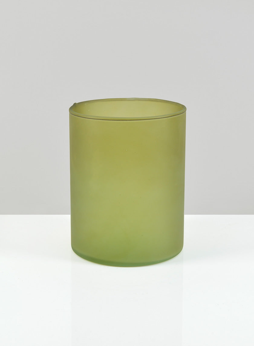 5.25in Tall Puebla Mexican Green Frost Glass Cylinder Decor Jamali-garden