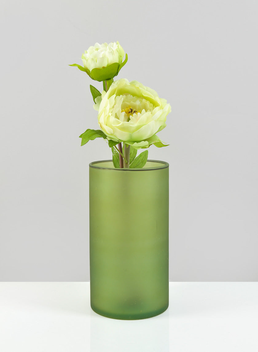 8.5in Tall Puebla Mexican Green Frost Glass Cylinder Decor Jamali-garden