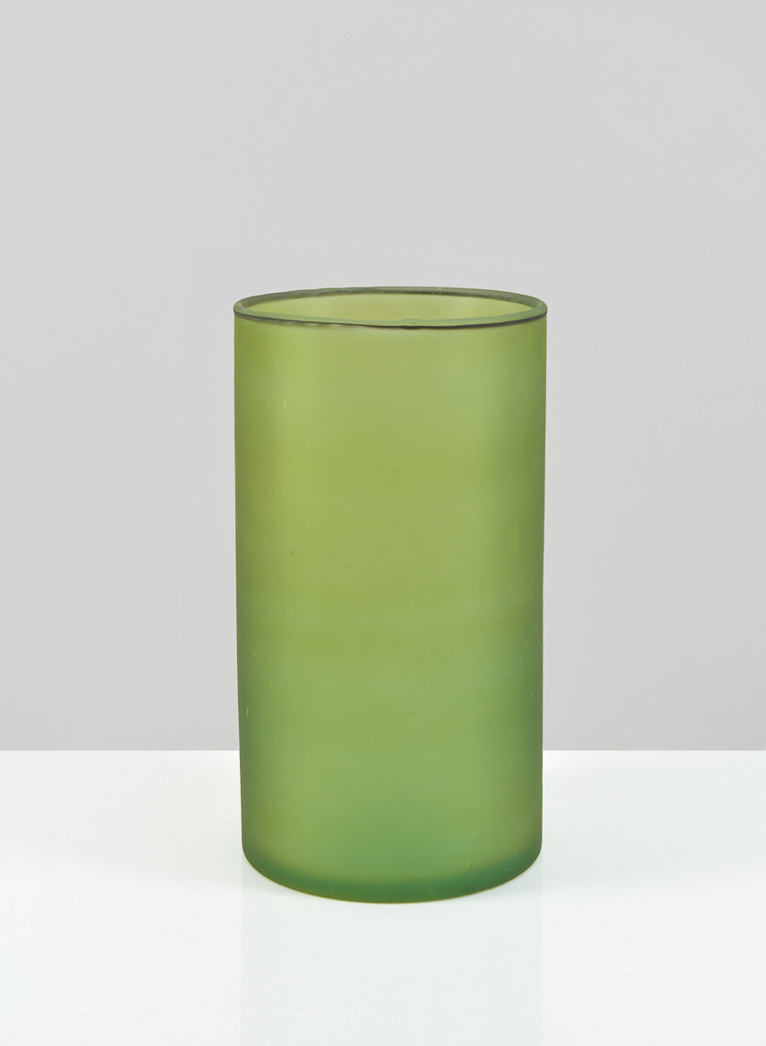 8.5in Tall Puebla Mexican Green Frost Glass Cylinder Decor Jamali-garden