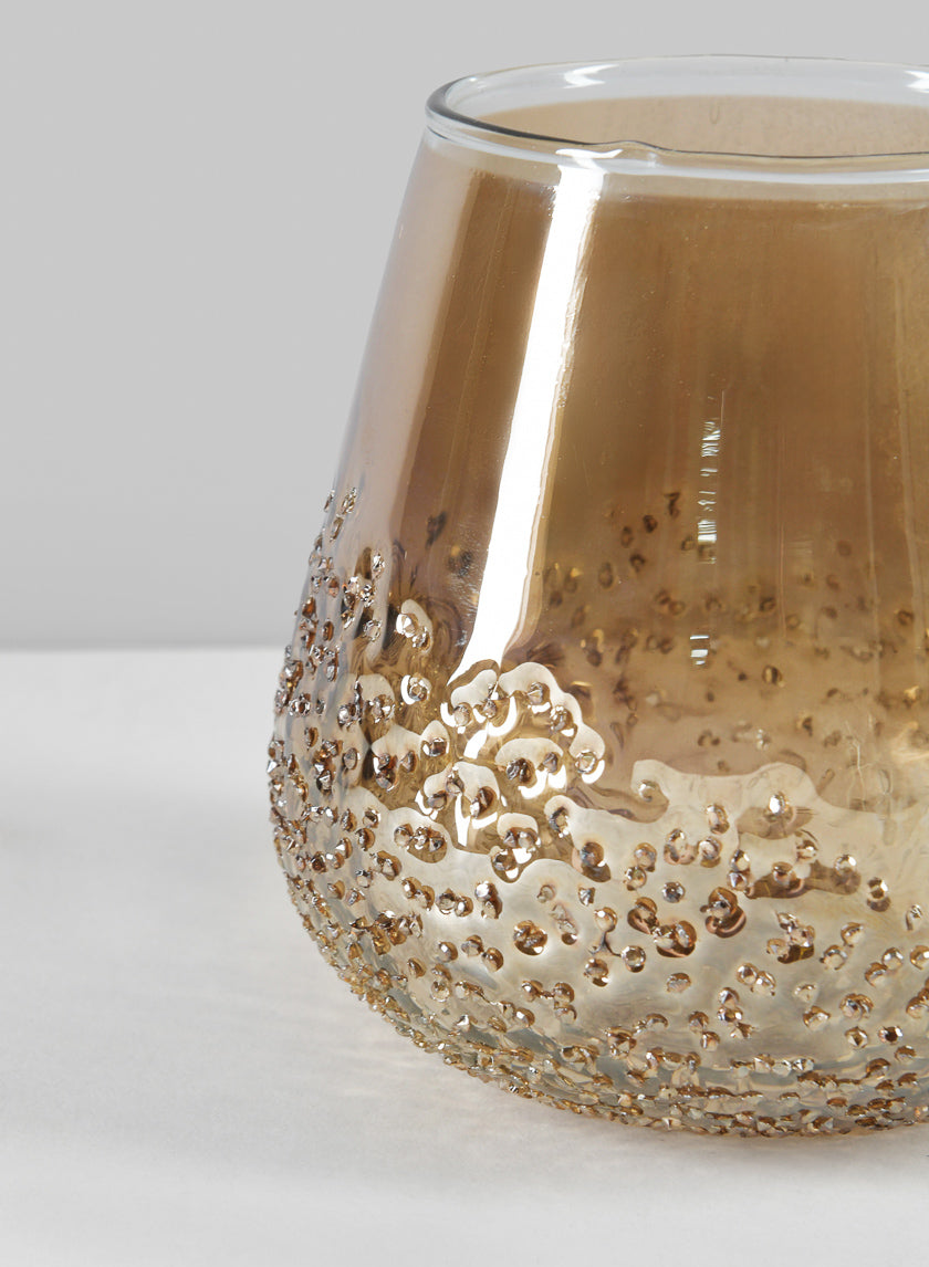 5in Tall Copitas Artisan Speckled Amber Luster Glass Holder Decor Jamali-garden