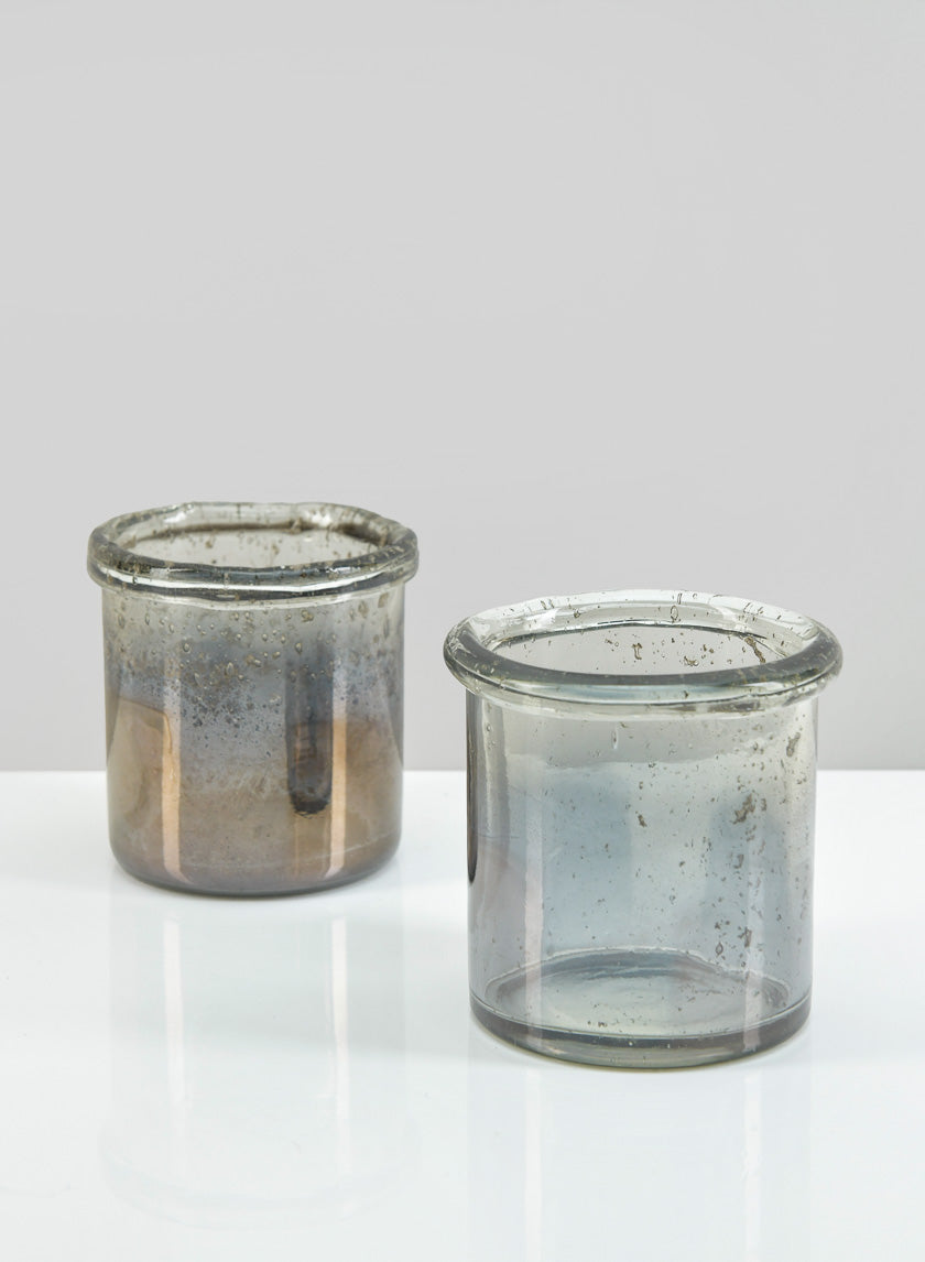 3.5in Tall Pierre Grey Luster Glass Votive Holder Decor Jamali-garden