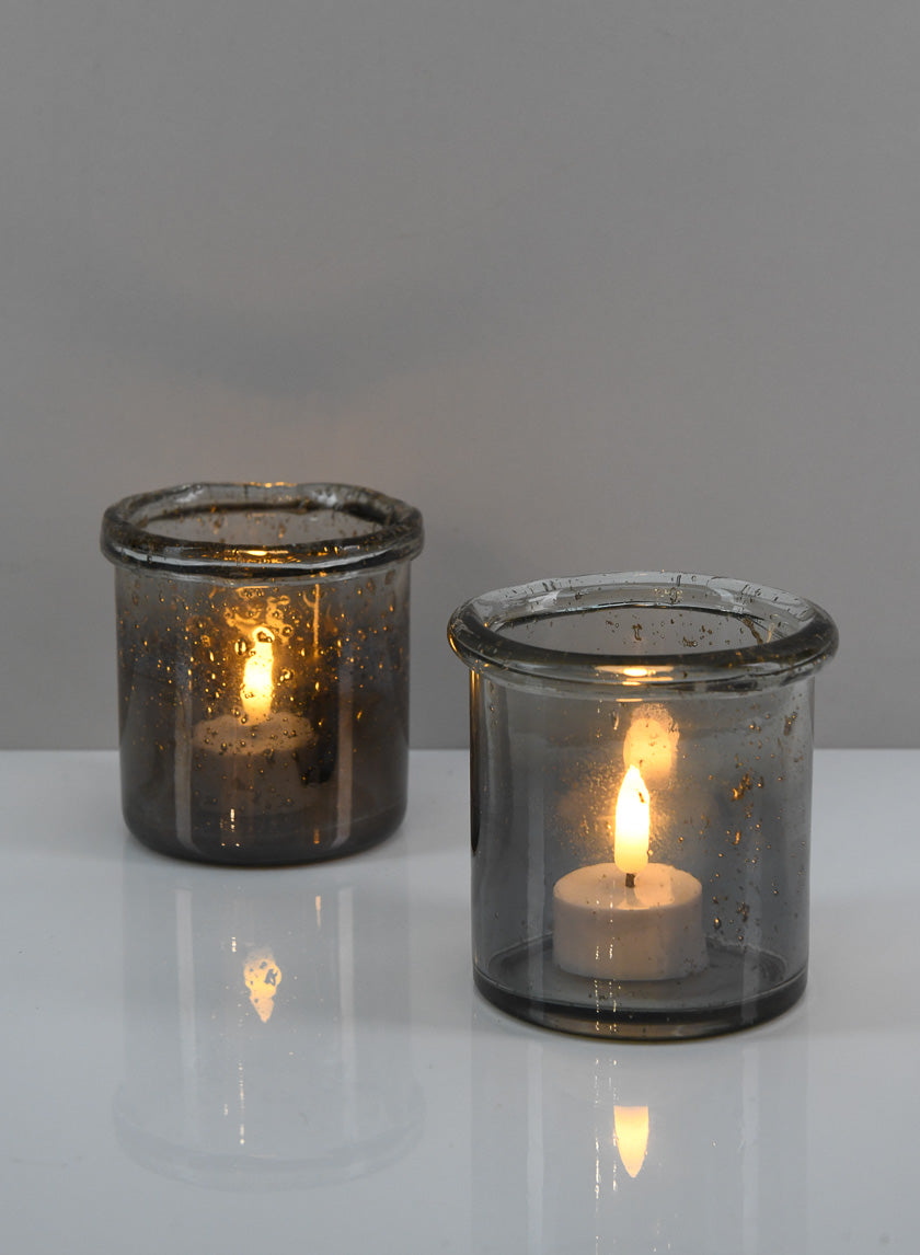 3.5in Tall Pierre Grey Luster Glass Votive Holder Decor Jamali-garden