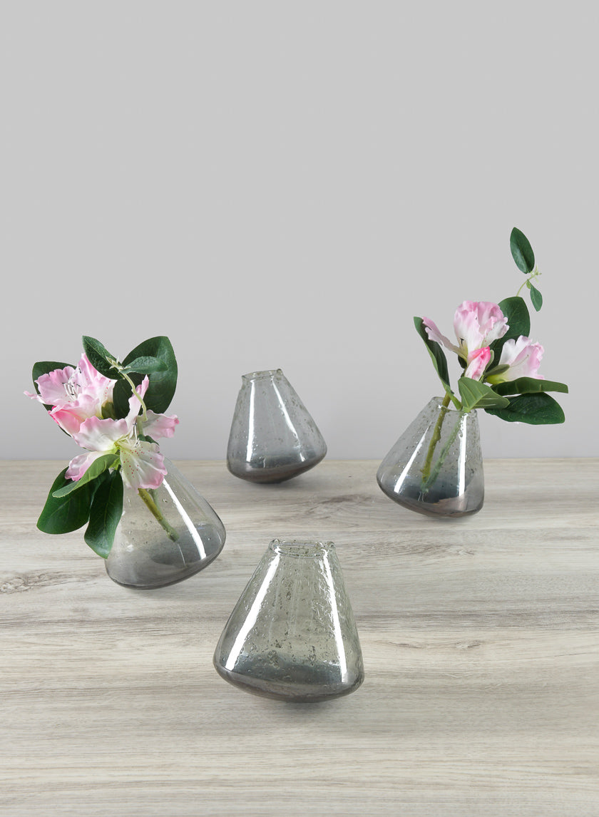 3.75in Tall Tilted Artisan Speckled Luster Smoke Glass Vase Decor Jamali-garden