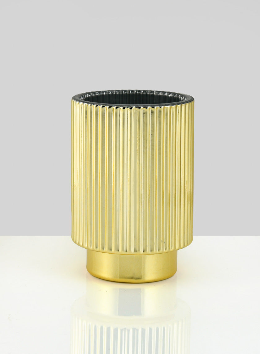 5in Tall Gold Pleated Glass Votive Holder Decor Jamali-garden