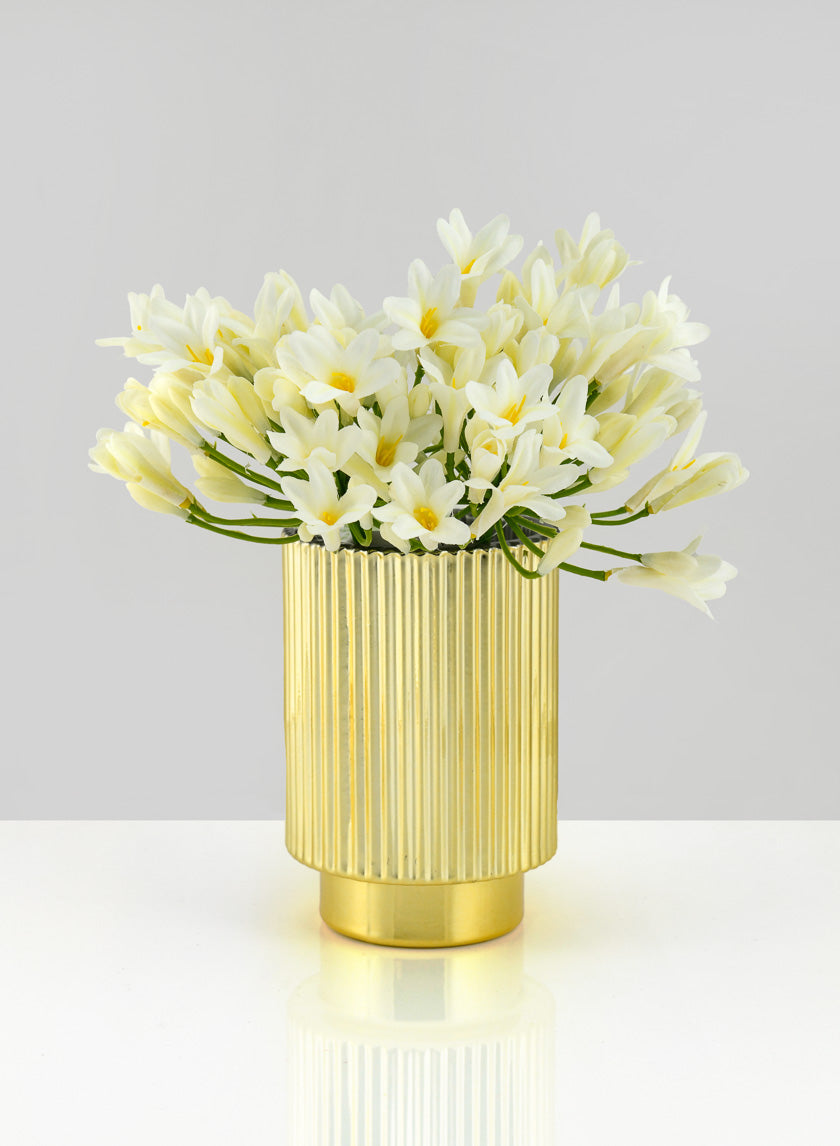 5in Tall Gold Pleated Glass Votive Holder Decor Jamali-garden