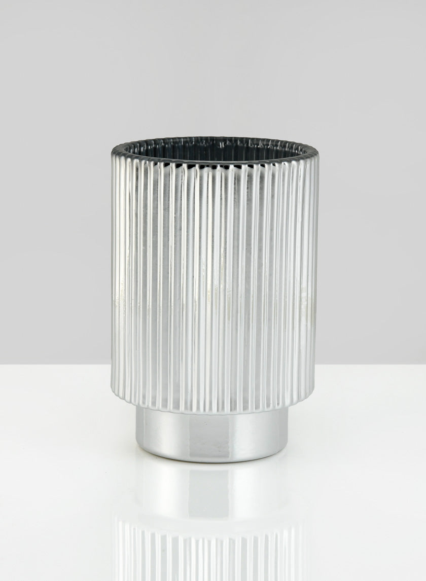 5in Tall Silver Pleated Glass Votive Holder Decor Jamali-garden
