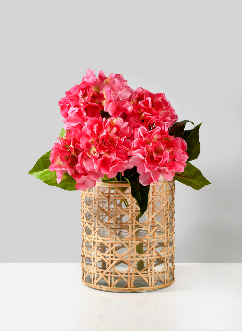 7in Tall Saigon Cane Wrapped Glass Candle Hurricane Decor Jamali-garden