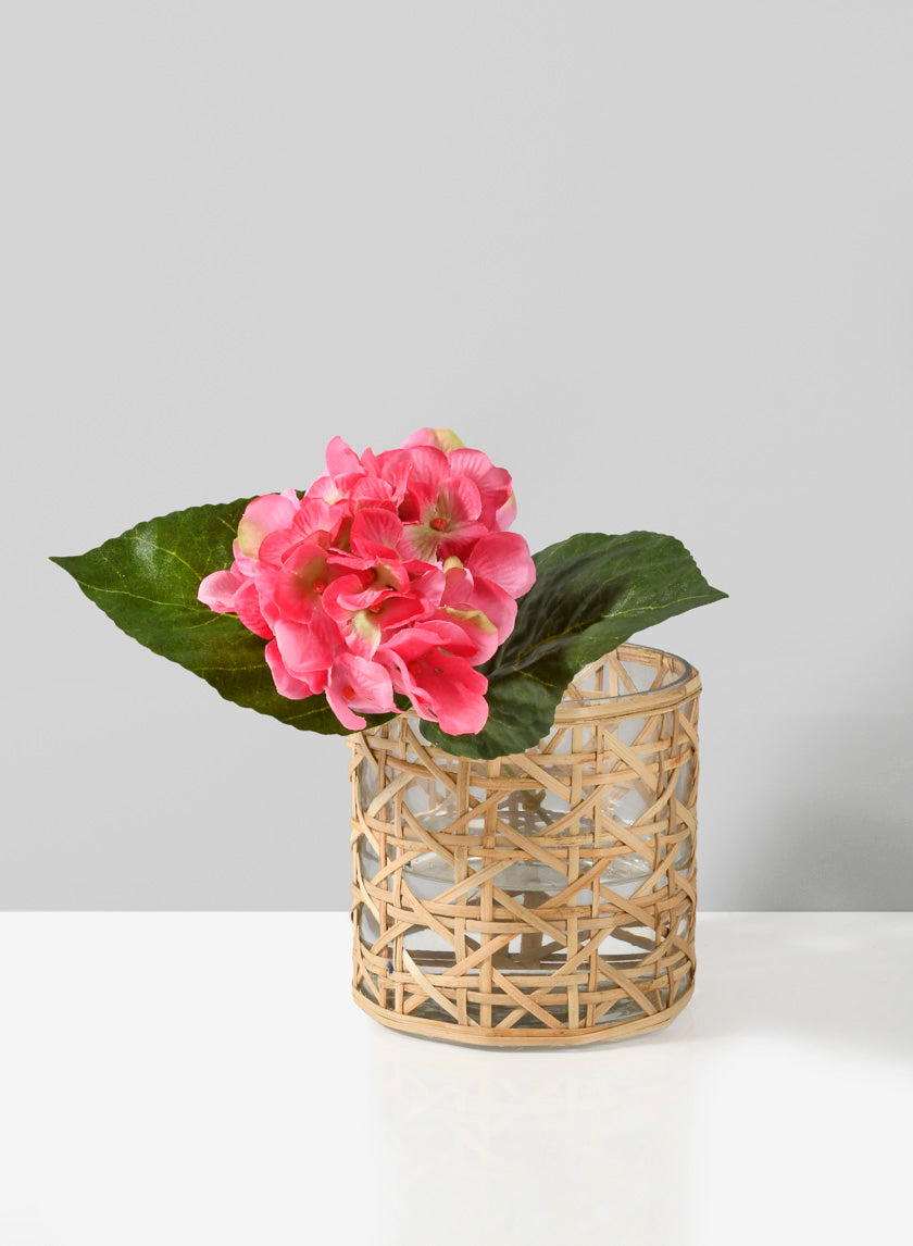 4.75in Tall Saigon Cane Wrapped Glass Tea Light Holder Decor Jamali-garden