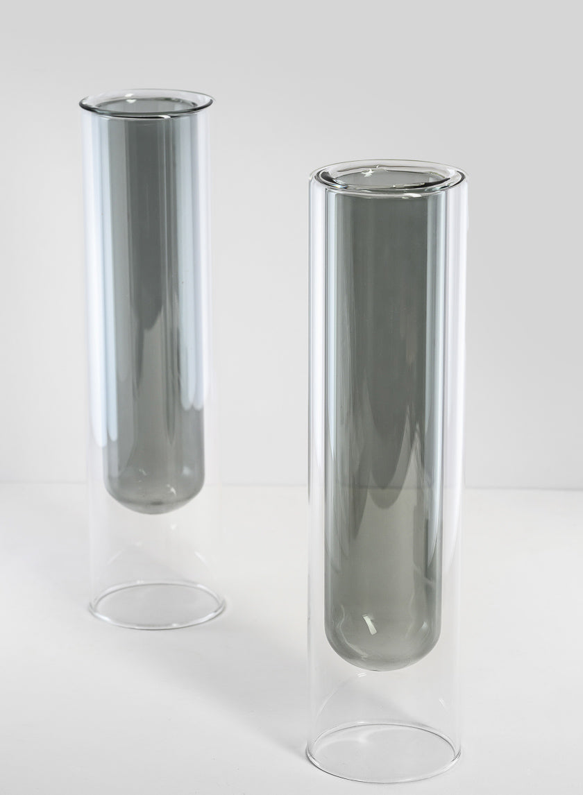 9.5in Tall Smoke Pasteur Dual Tone Tube Glass Vase Decor Jamali-garden