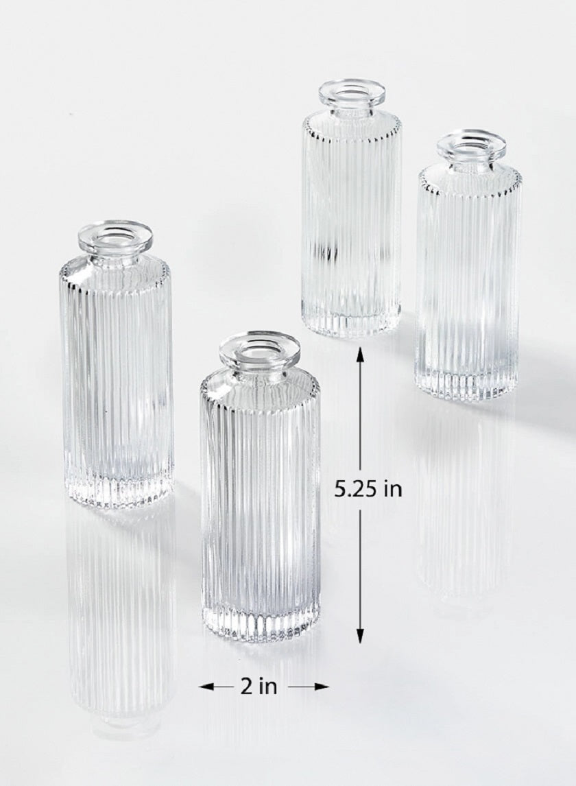 5.25in Tall Clear Pleated Glass Bottle Bud Vase Decor Jamali-garden