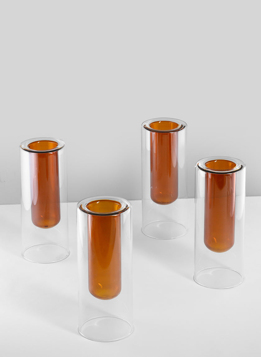 6.25in Tall Amber Pasteur Dual Tone Small Tube Glass Vase Decor Jamali-garden