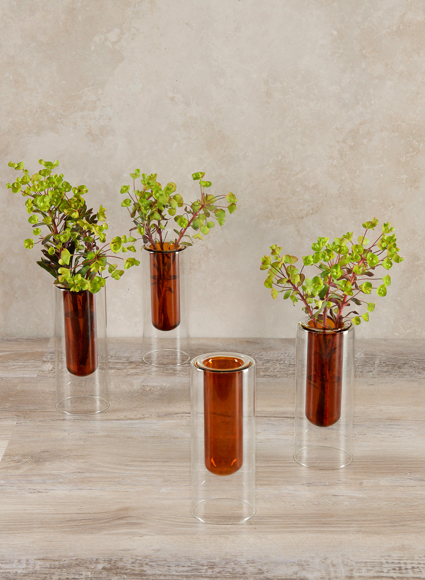 6.25in Tall Amber Pasteur Dual Tone Small Tube Glass Vase Decor Jamali-garden