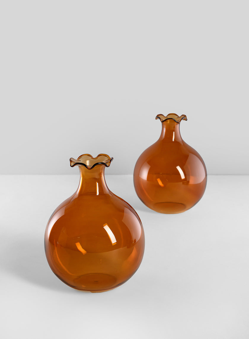 5in Tall Amber Iris Ball Glass Vase Decor Jamali-garden