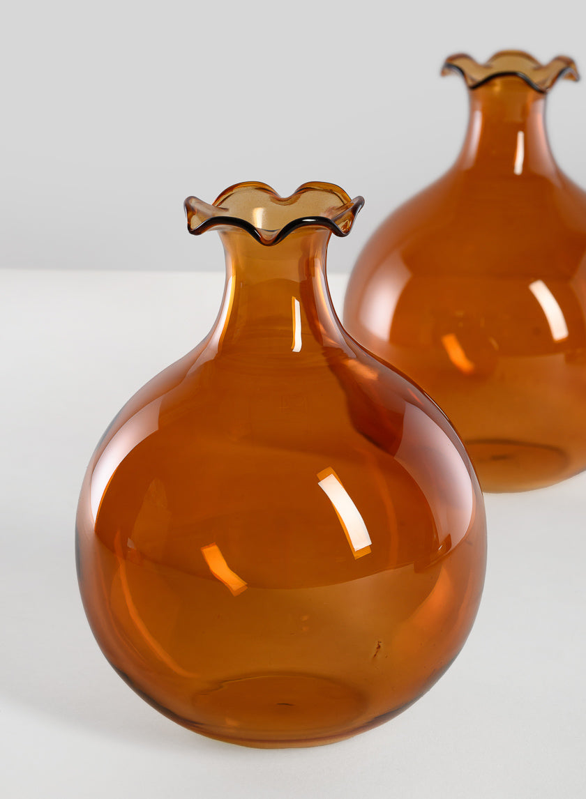 5in Tall Amber Iris Ball Glass Vase Decor Jamali-garden