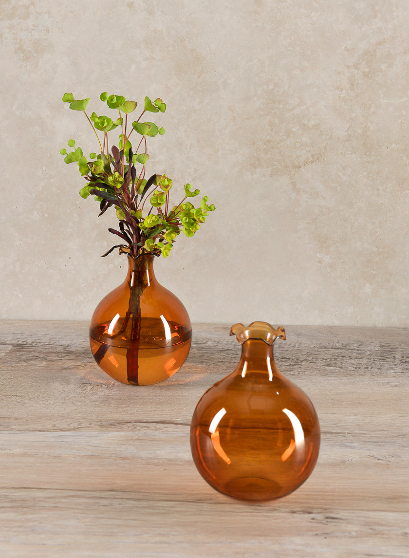 5in Tall Amber Iris Ball Glass Vase Decor Jamali-garden