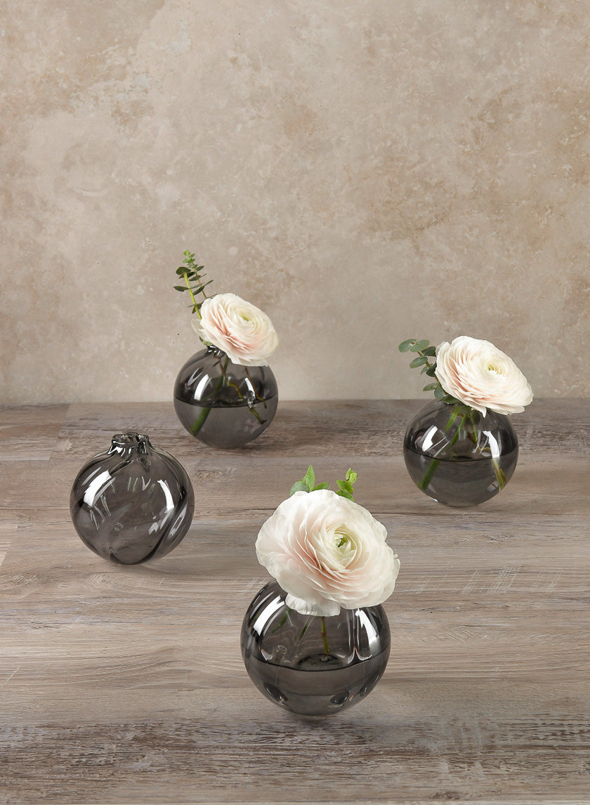 4in Wide Veroce Smoke Ball Glass Vase, Mini Decor Jamali-garden