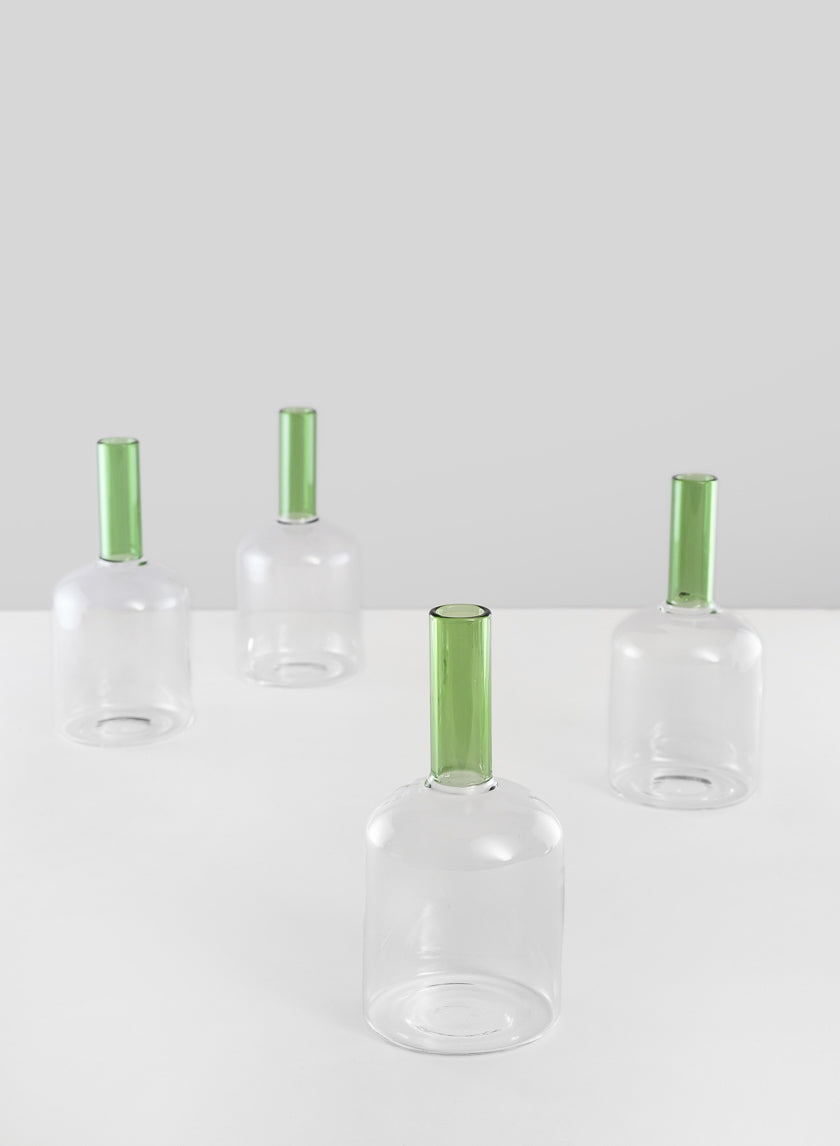 5in Tall Archimedes Green Tip Tubular Glass Vase, Mini Decor Jamali-garden