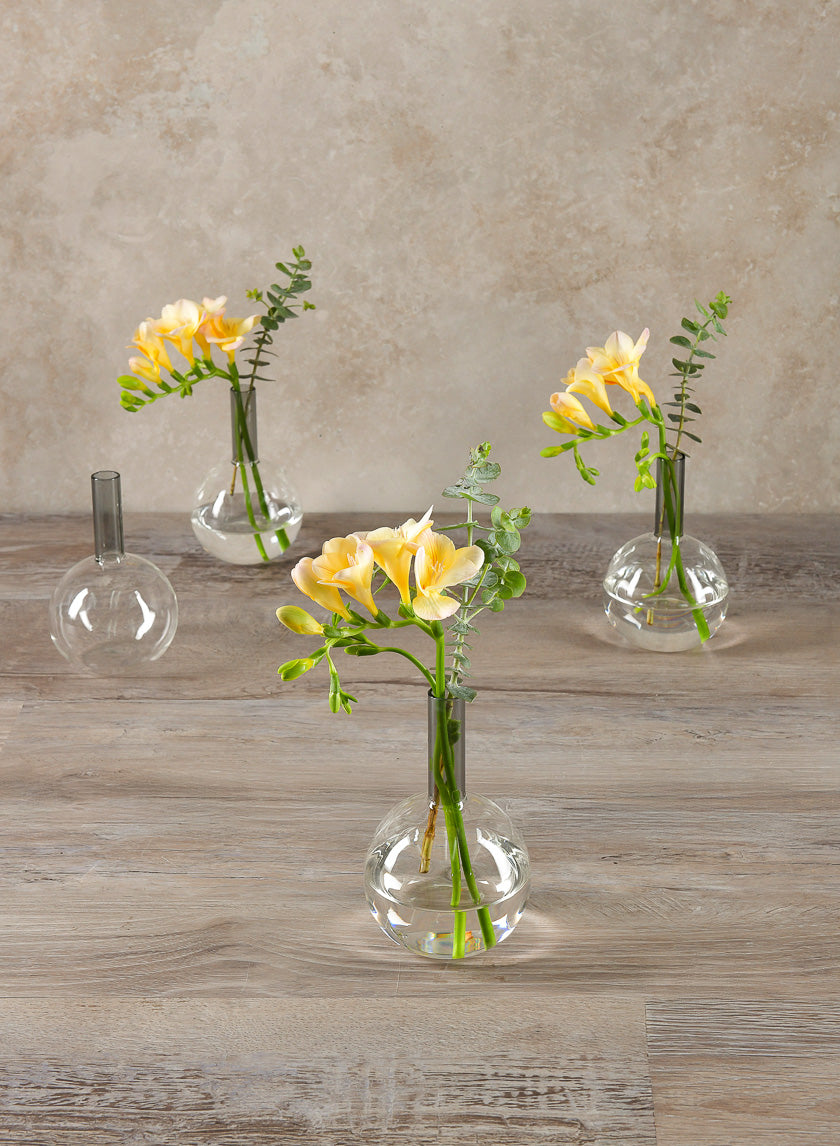 5in Tall Archimedes Smoke Tip Ball Glass Vase, Mini Decor Jamali-garden