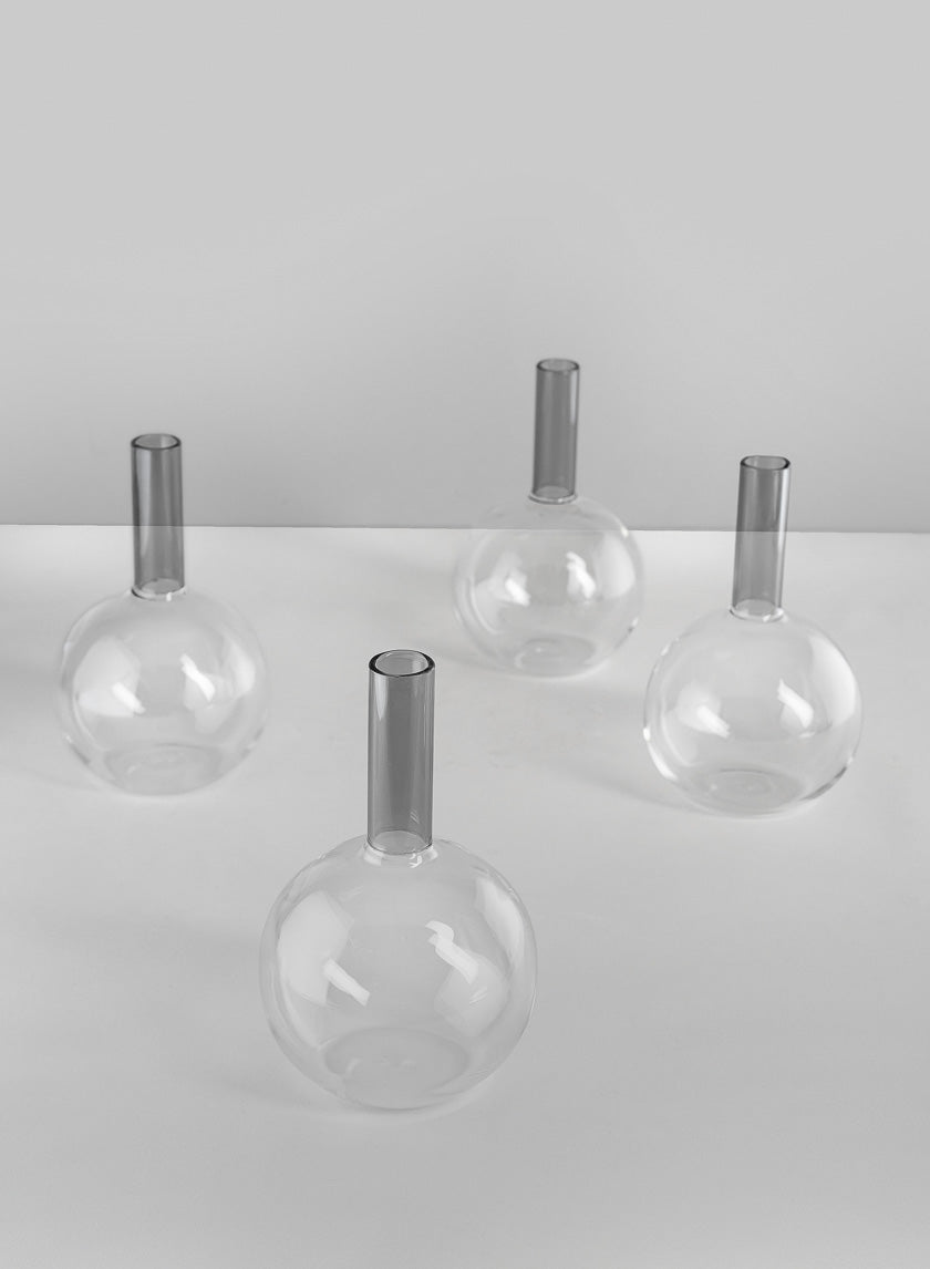 5in Tall Archimedes Smoke Tip Ball Glass Vase, Mini Decor Jamali-garden