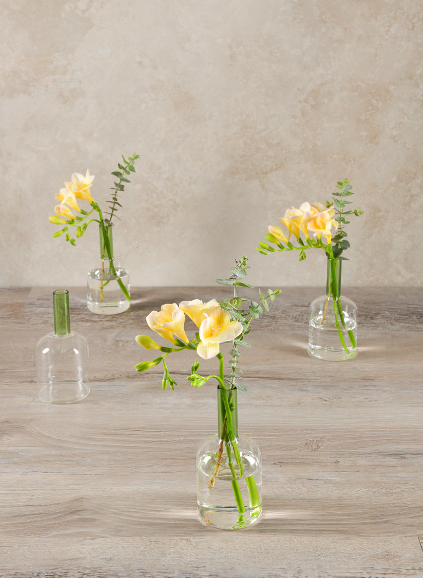 5in Tall Archimedes Green Tip Tubular Glass Vase, Mini Decor Jamali-garden