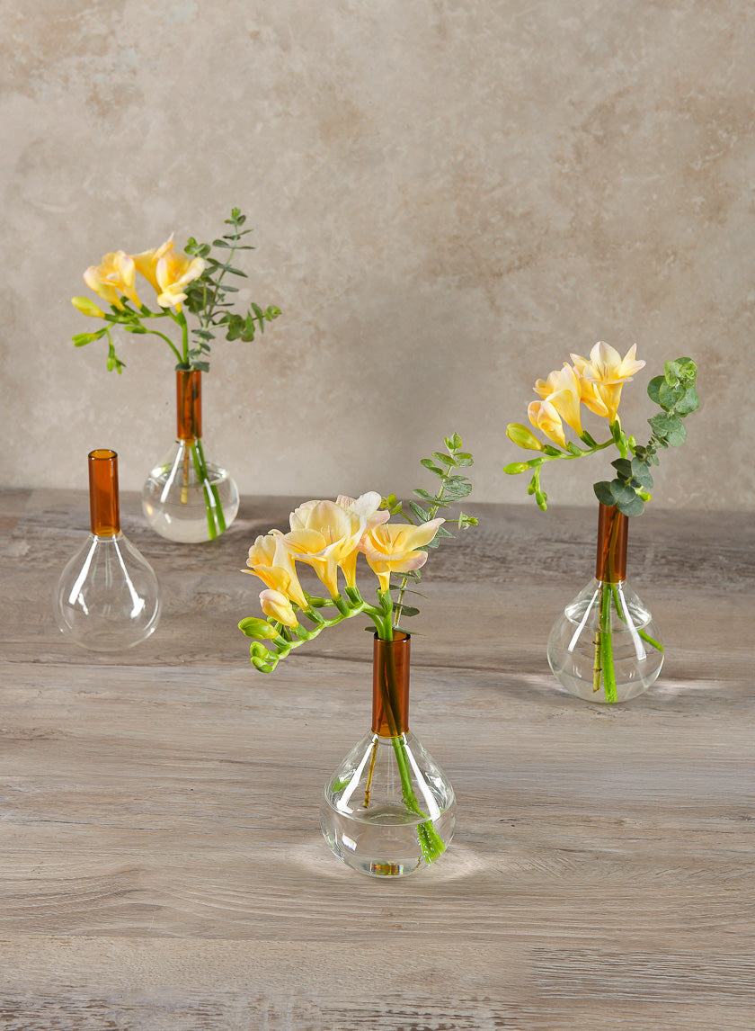 5in Tall Archimedes Amber Tip Glass Vase, Mini Decor Jamali-garden