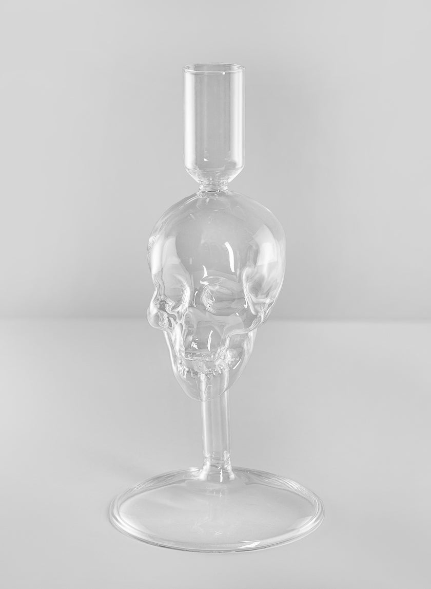 7.5in Tall Skull Glass Candle Stick Decor Jamali-garden