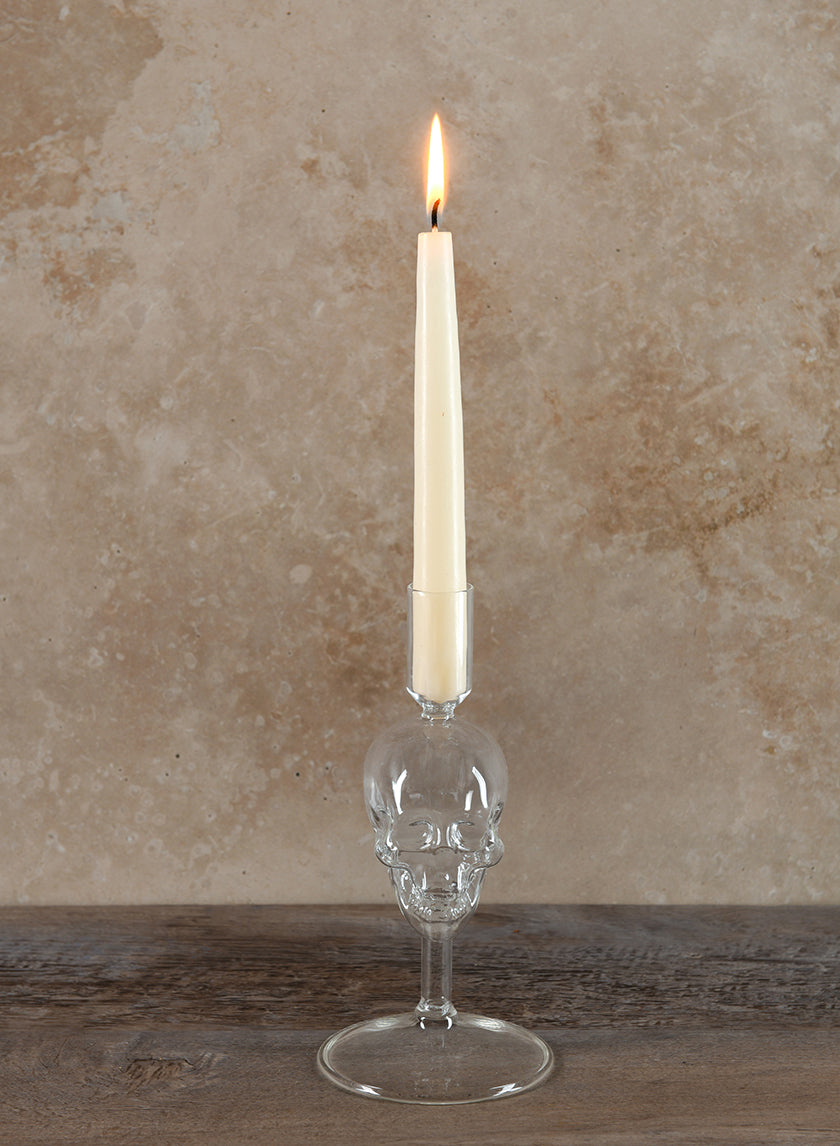 7.5in Tall Skull Glass Candle Stick Decor Jamali-garden