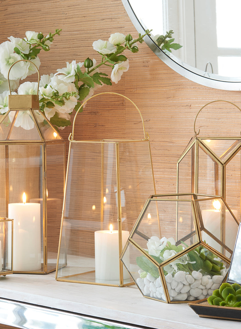 12in Tall Gold Trapezoid Lantern Decor Jamali-garden