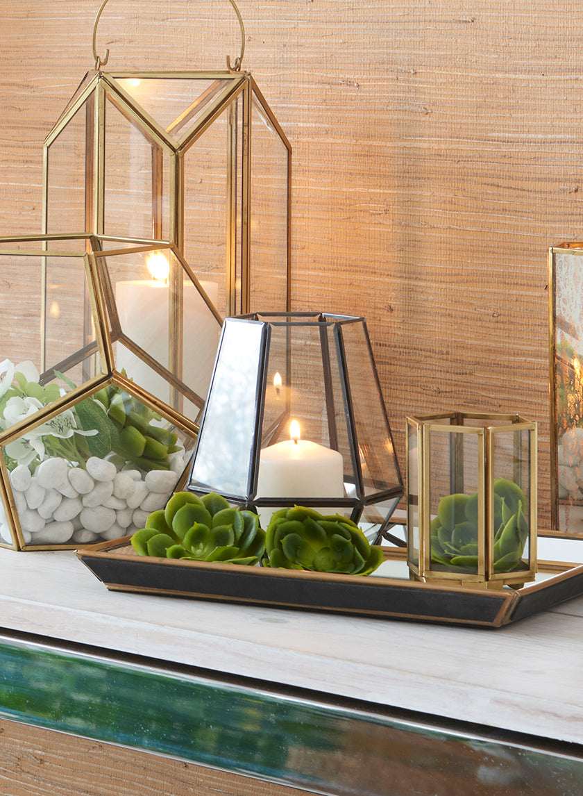 6.25in Tall Tapered Hexagon Lantern Decor Jamali-garden
