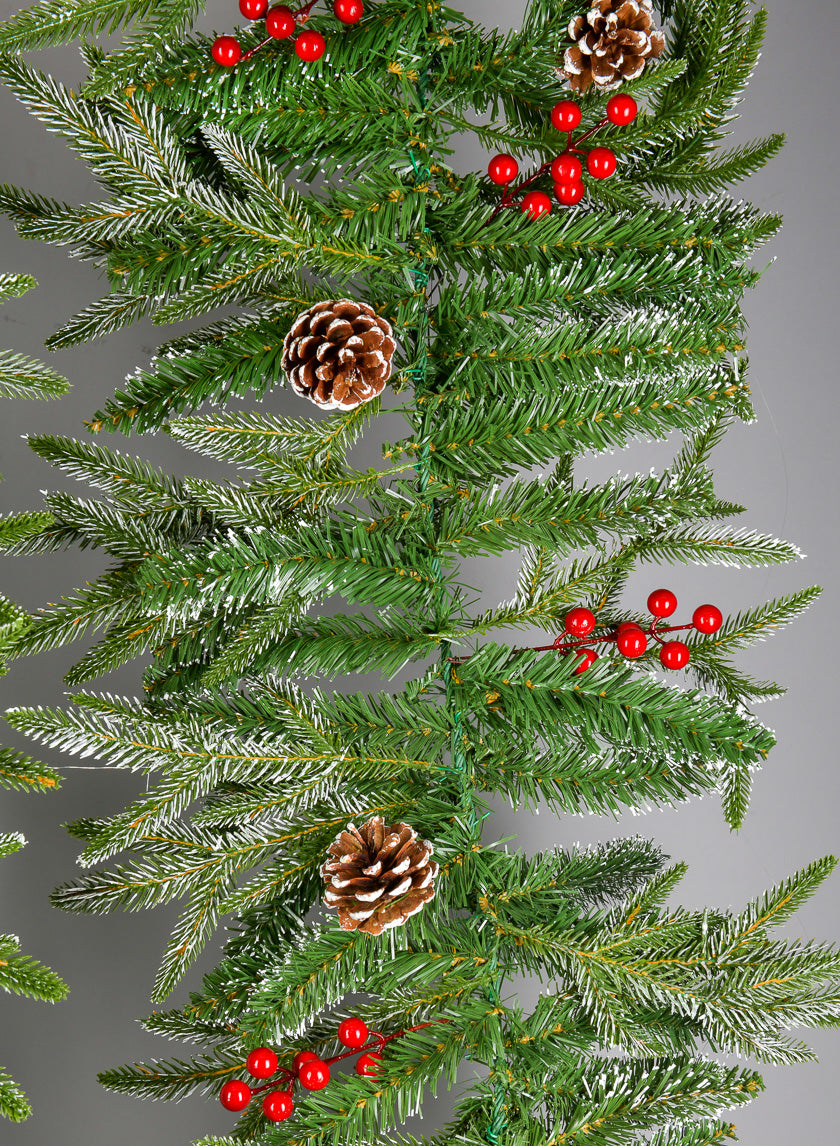 9ft Long Thick Flocked Pine Garland With Pinecones Decor Jamali-garden