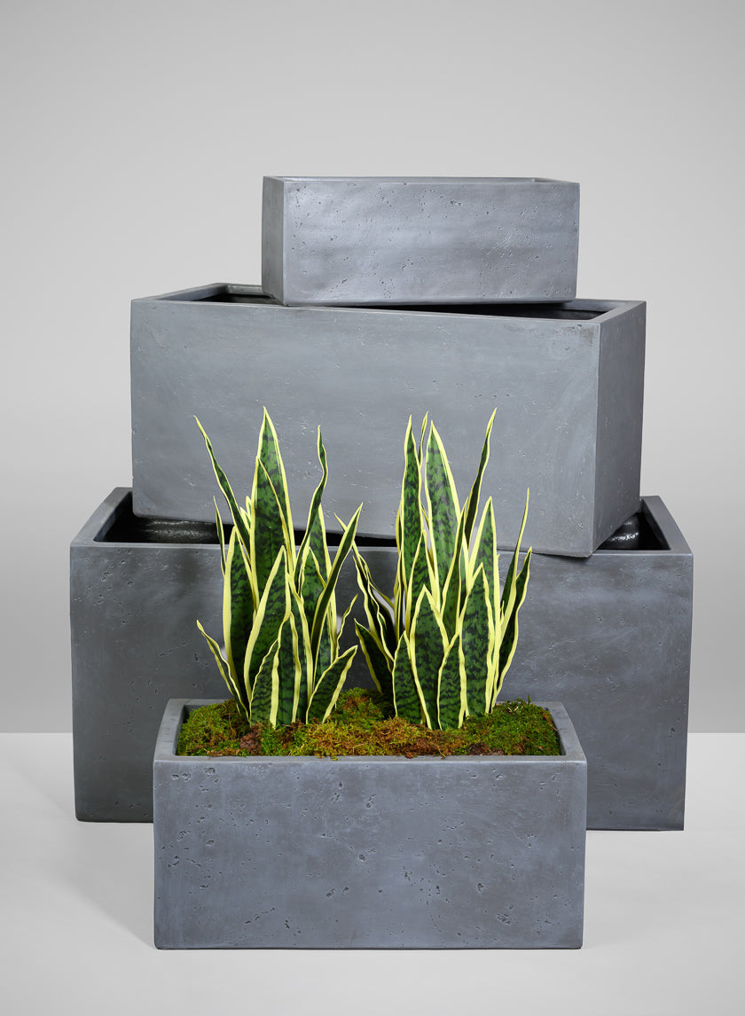 Longine Patio All Weather Light Weight Speckle Grey Polyresin Rectangular Planters Decor Jamali-garden