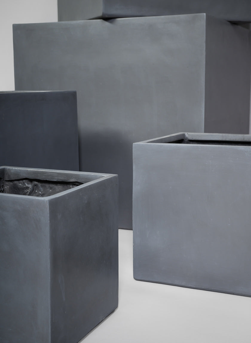 Venetian Grey All Weather Light Weight Polyresin Cube Planters Decor Jamali-garden